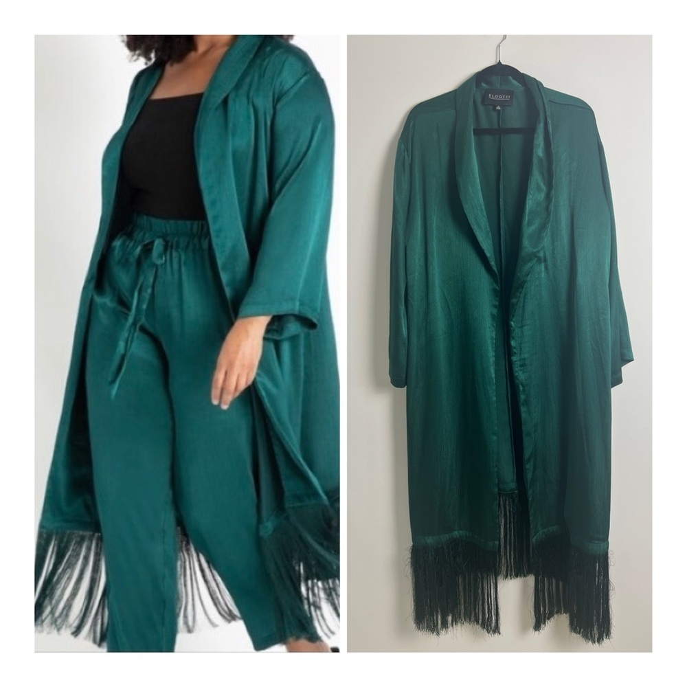 Eloquii Teal Fringe Jacket